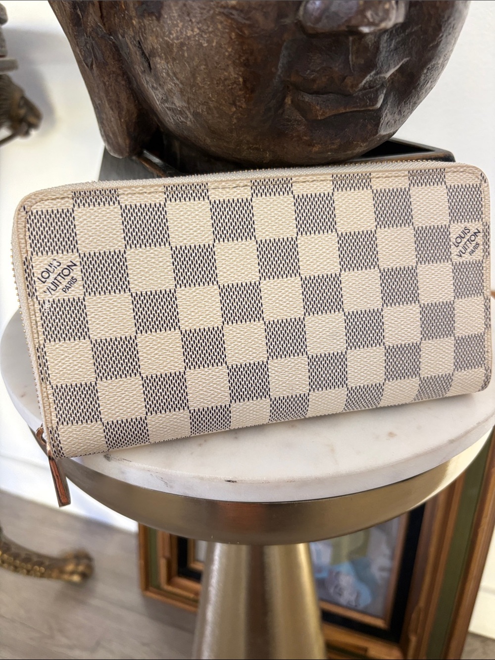 Louis Vuitton Damier Azur Zip Wallet - Cream & Gray Check